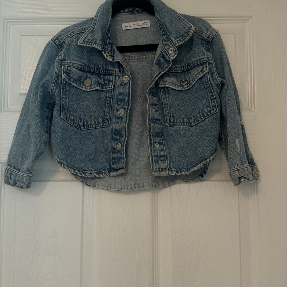 Zara Kids cropped distressed Denim Jacket